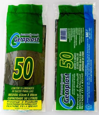 SACO LIXO 50LT GERAPLAST 15UN ROLO